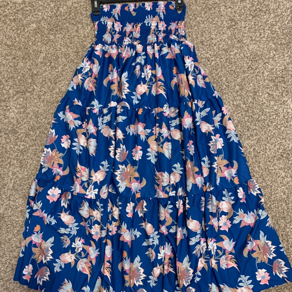 Blue Floral Maxi Skirt OR Strapless Dress